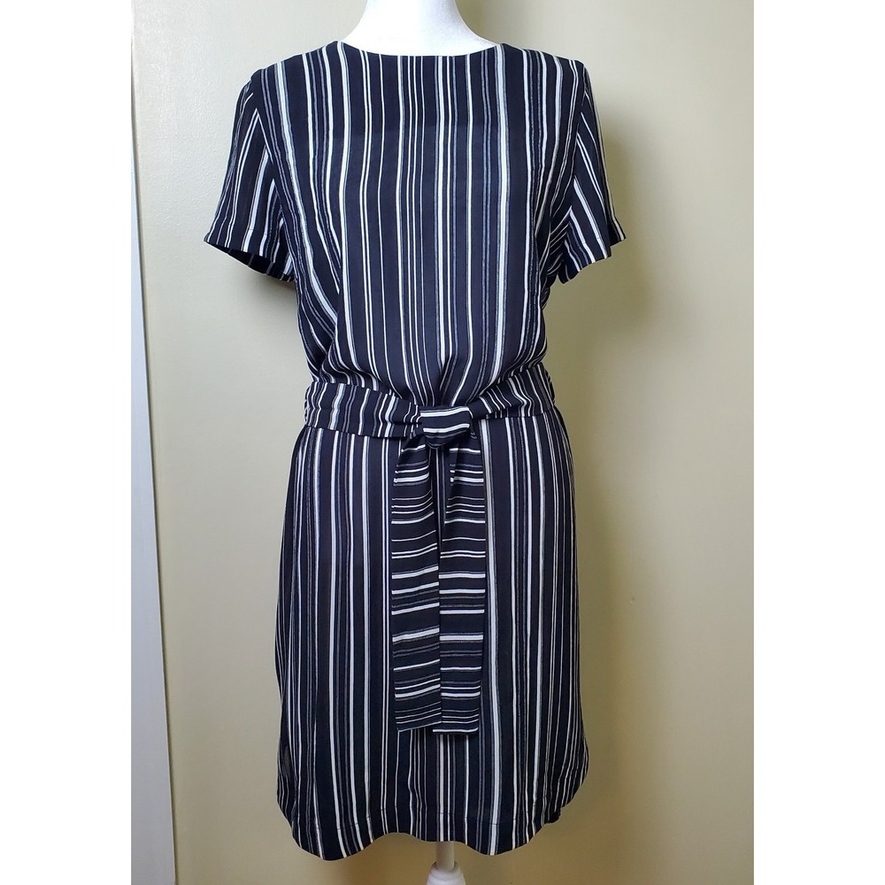 Zimmermann Short Sleeve Black White Striped Belted Dress Knee Length Size 1 6